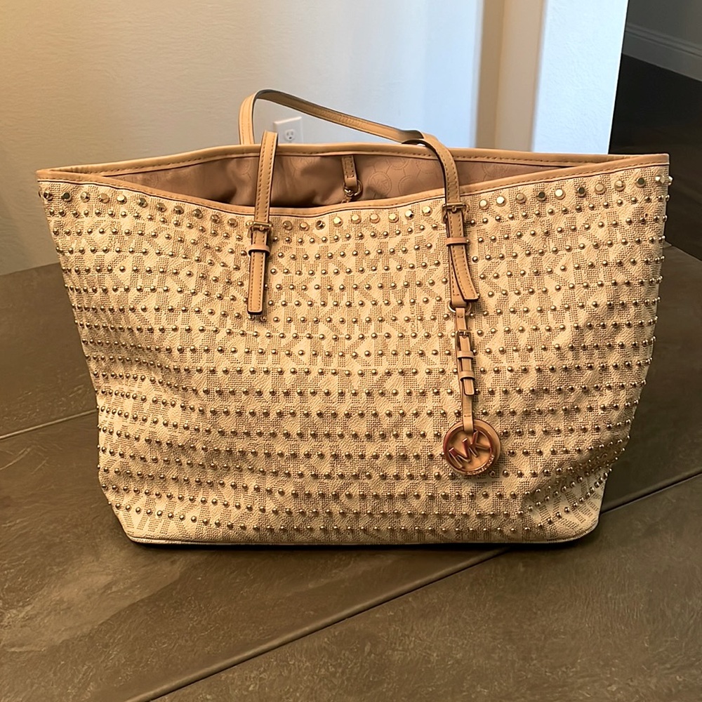 Michael Kors Signature Jet Set Gold Studded Tote